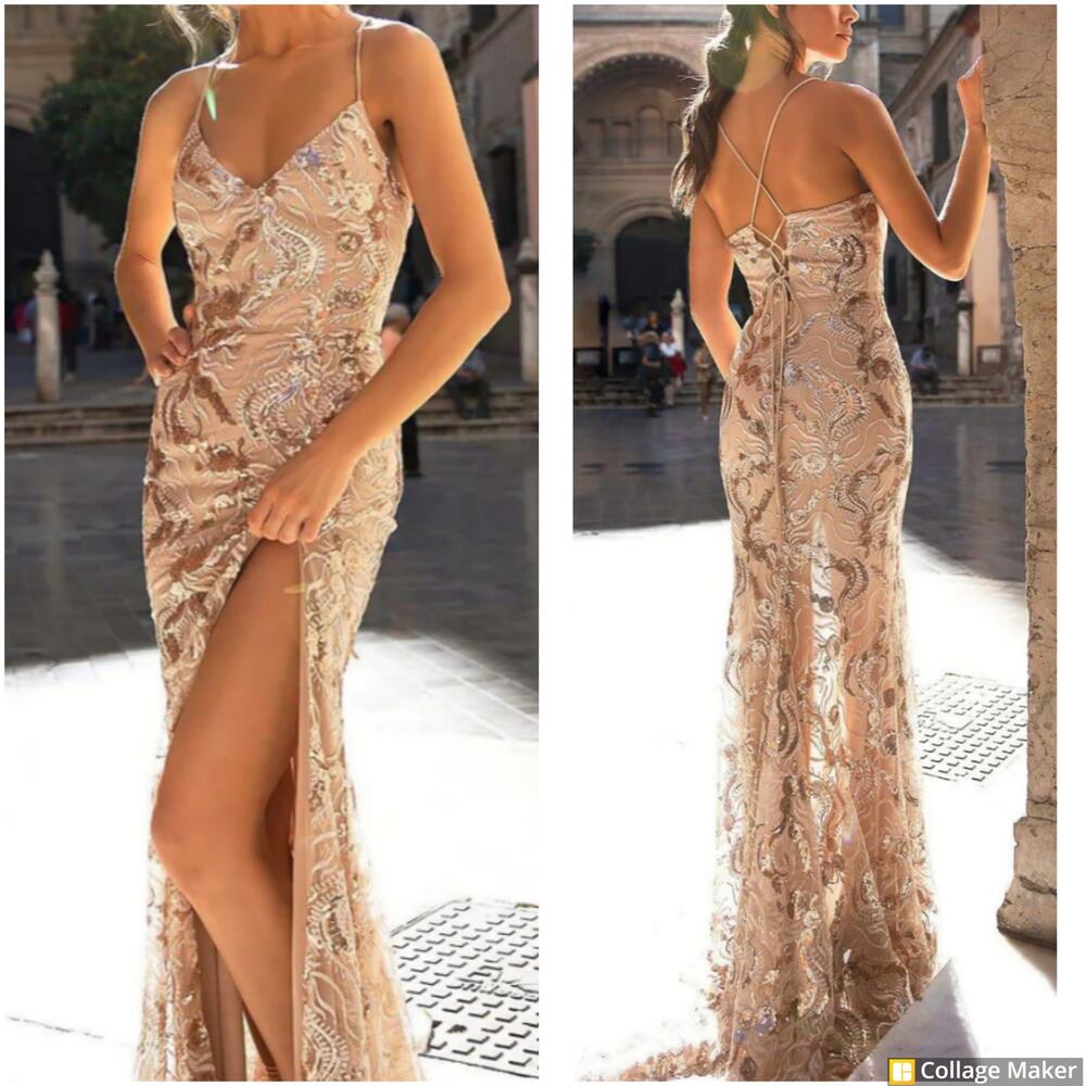NWT Alamour The Label Lyla Rose Gold Formal Black Tie Prom Gown Dress Size XL